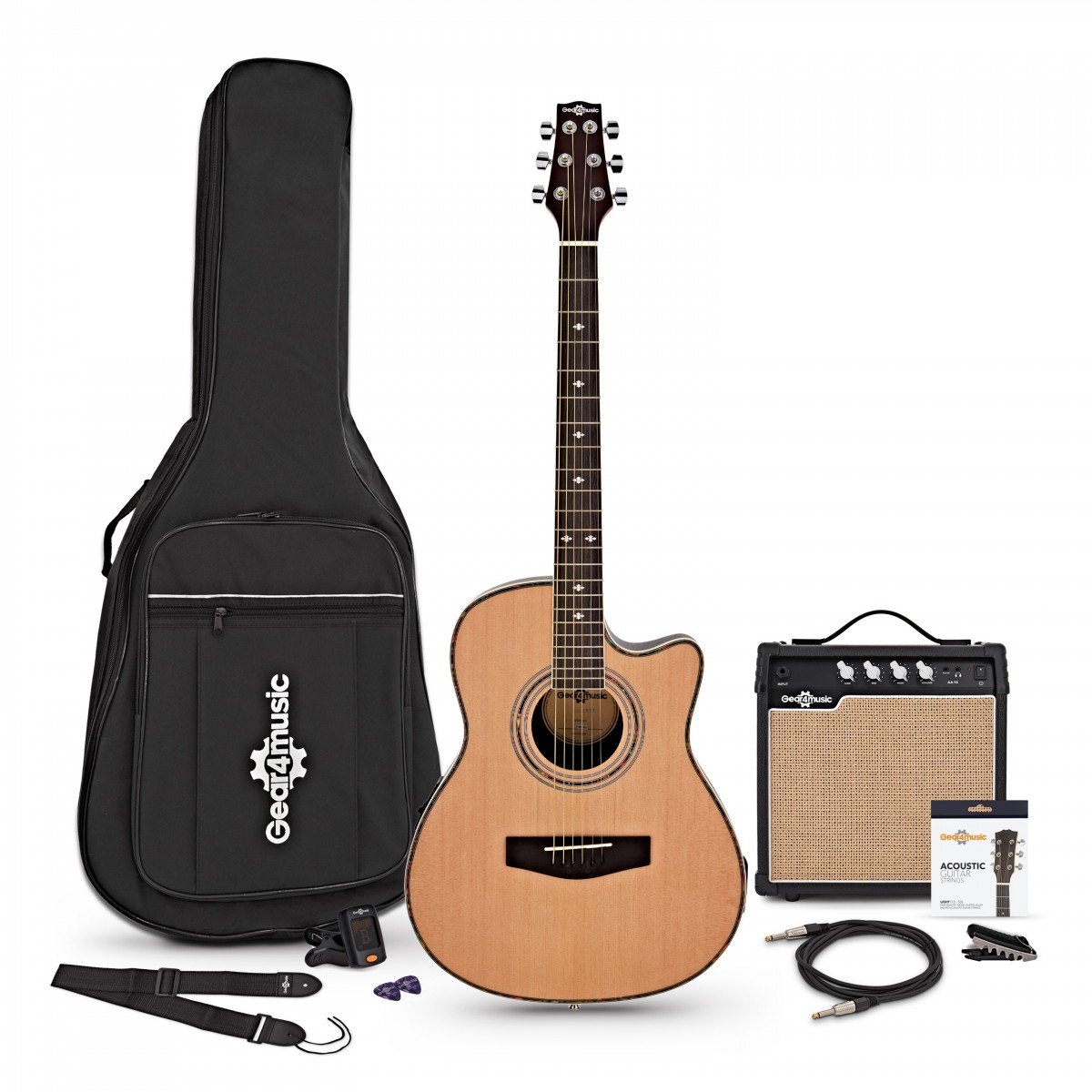Roundback Elektro-akoestische Gitaar + 15 W Versterkerpakket, Naturel