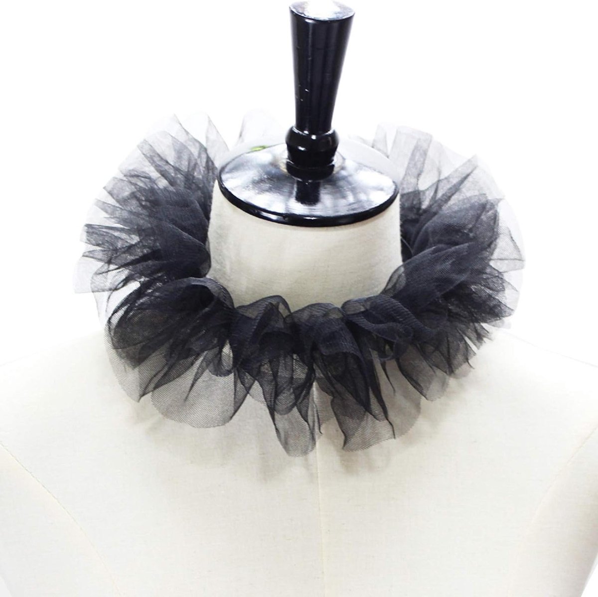 Tulle Fluffy Ruffled Fake Collar voor Cosplay en Clown Kostuums, Zwart, 40 cm, Lichtgewicht en Ademend Design