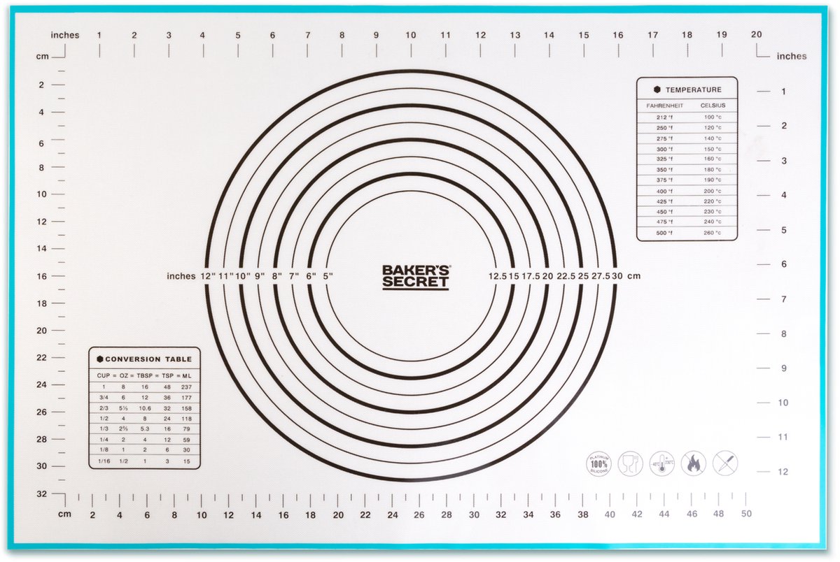Baker's Secret - Siliconen Deegmat met Maatverdeling - 60x40 cm - Anti Slip Bakmat voor Uitrollen van Deeg - Fondant - Pizza - Koekjes - Herbruikbare Siliconen Bakmat - Zwart/Wit - BPA Vrij [BS40556]