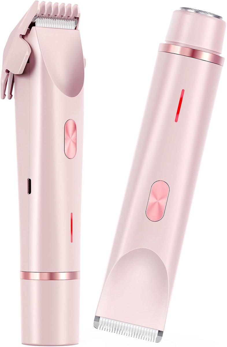 carmdering - Damesrasierer Elektrisch 2-in-1 – Bikini Trimmer voor Vrouwen – USB Oplaadbaar – Gezicht, Benen, Oksels & Intieme Zone – Roze