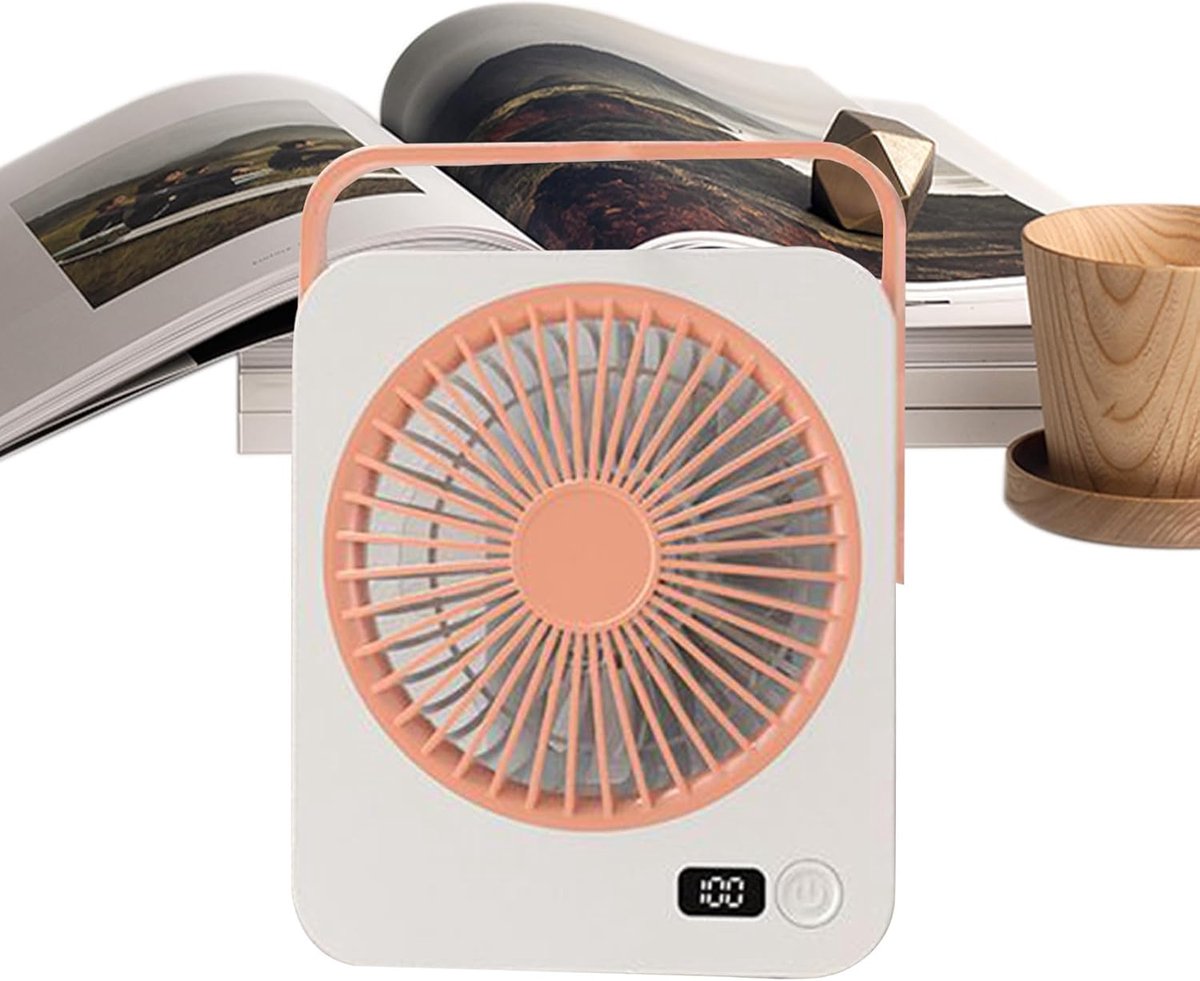 Tafel Ventilator - Persoonlijke Koeler - Bureau Gebruik - Oplaadbare Batterij - 14x16x14 cm - Roze