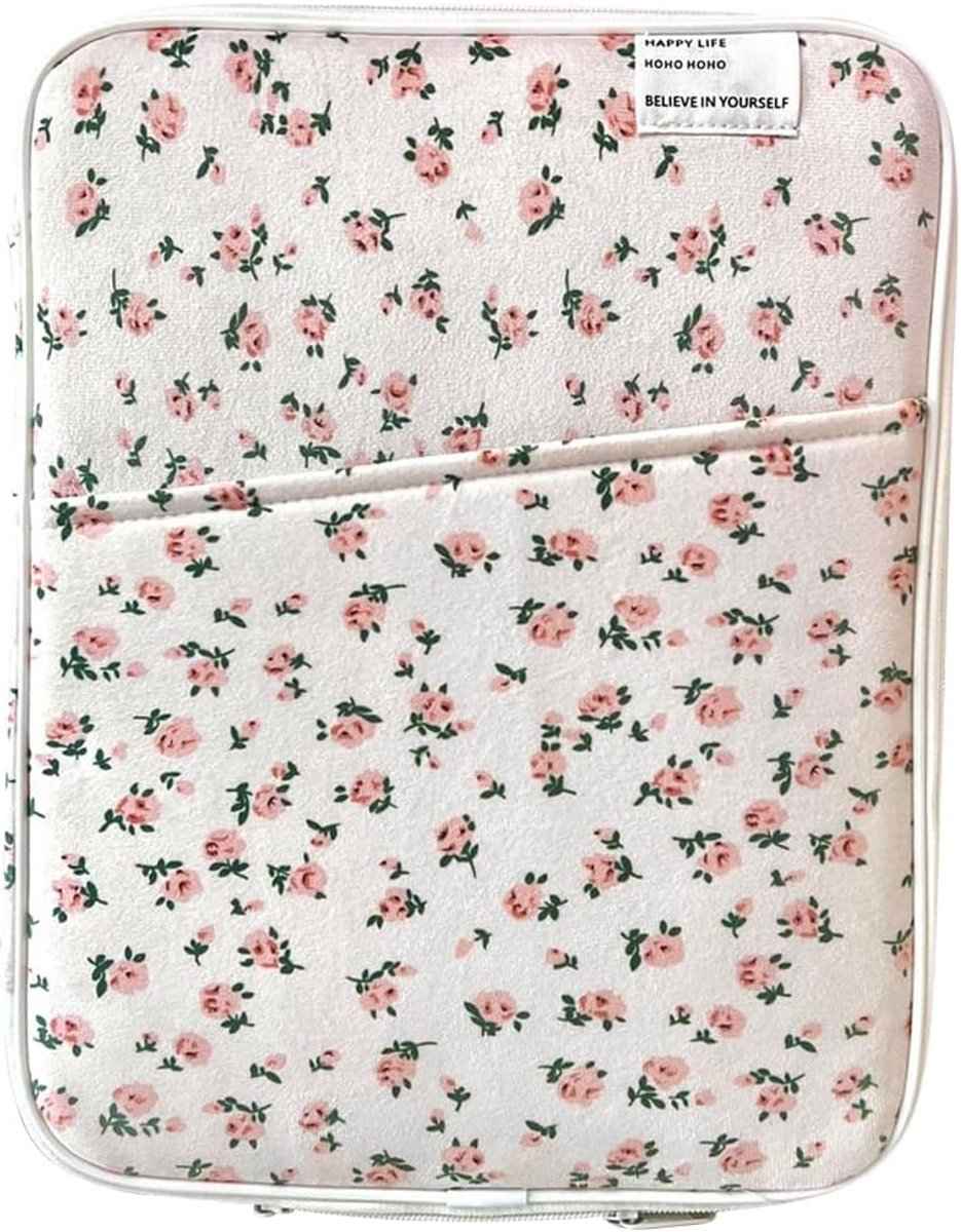 Laptoptas Tablet Sleeve - Beschermhoes Computer - Veilig Vervoeren - Bloemen Katoen Stof - 13.3 Inch - Roze
