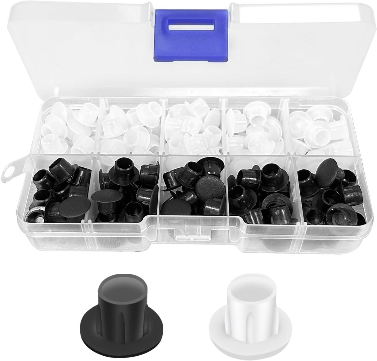 Set van 160 Stuks 8mm Plastic Gatenpluggen voor Meubels, Kasten en Boekenkasten - Zwart en Wit
