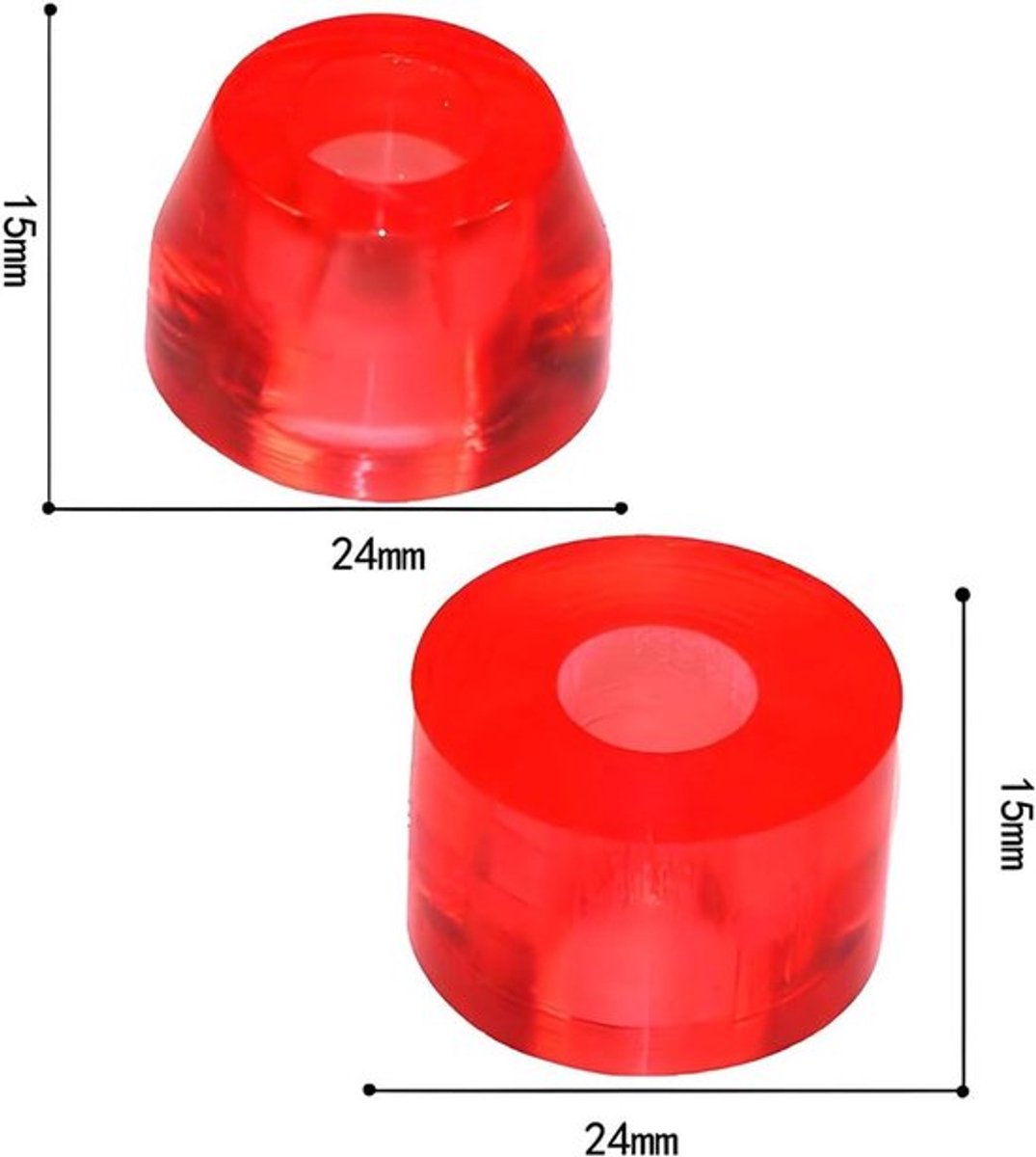 Dailygoods- Skateboard Bushings 4-Pack - Schokdemper - Accessoires - Transparant Rood - Geschikt voor Skateboards/Longboards - Kegelhoogte 11 mm - Skateboard Dempers