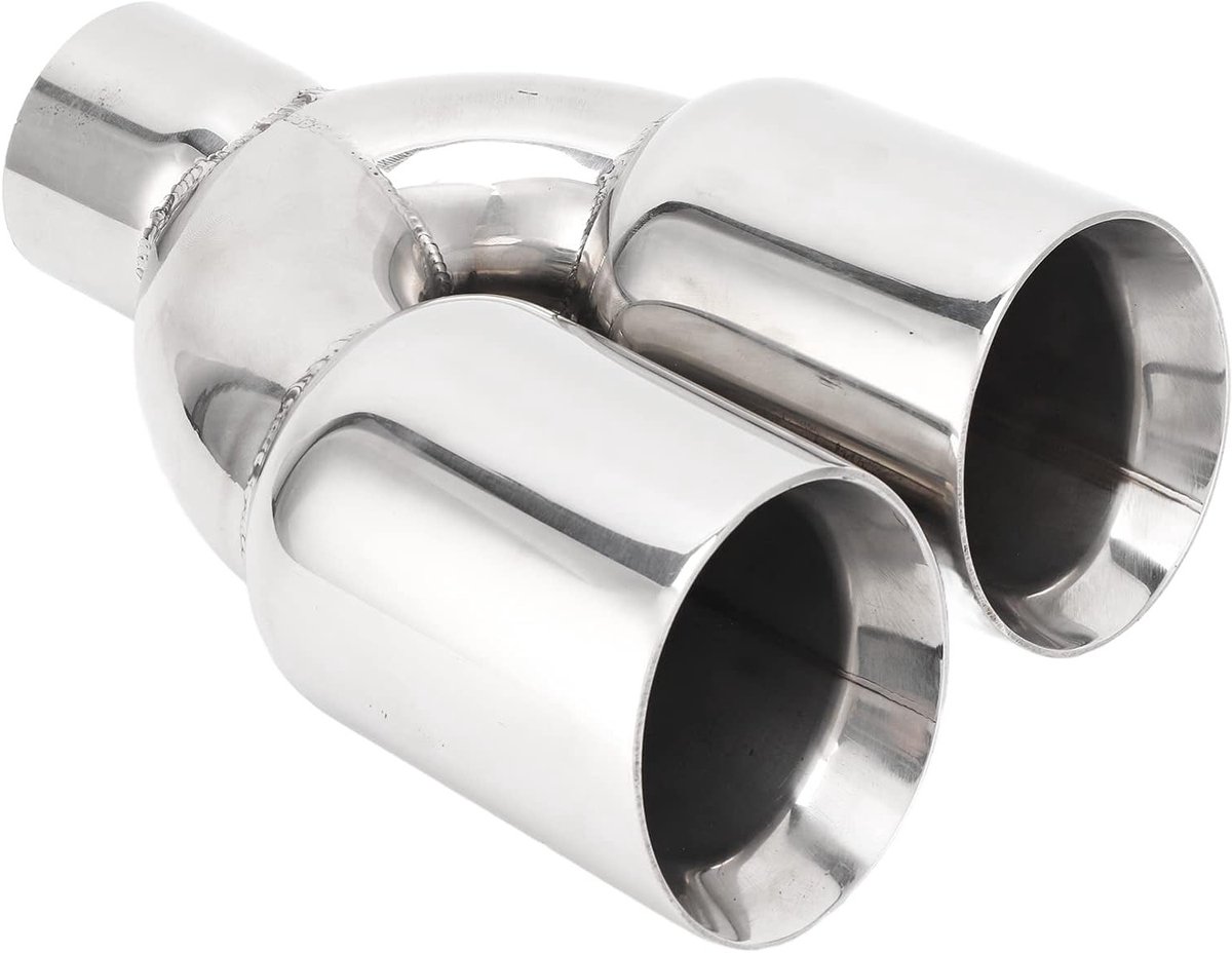 Dailygoods- Uitlaat Tip Dubbelwandig - Y-vormige Uitlaattip - Roestvrij Staal - 63mm Inlaatdiameter - 89mm Uitlaatdiameter - 235mm Lengte - Uitlaatsierstuk