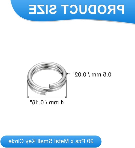 Ronde splitringen 4mm - 20 stuks metalen sleutelringen voor sleutelhangers, sieraden maken en DIY-ambachten, zilverkleurige accessoires — afbeelding 5