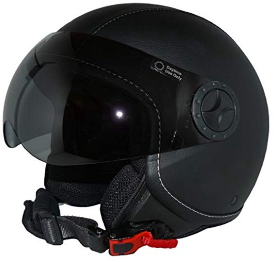 Heren Lederen Jethelm Motorhelm Met Piloot Design - Zwart Faux Lederen Cover, Maat S