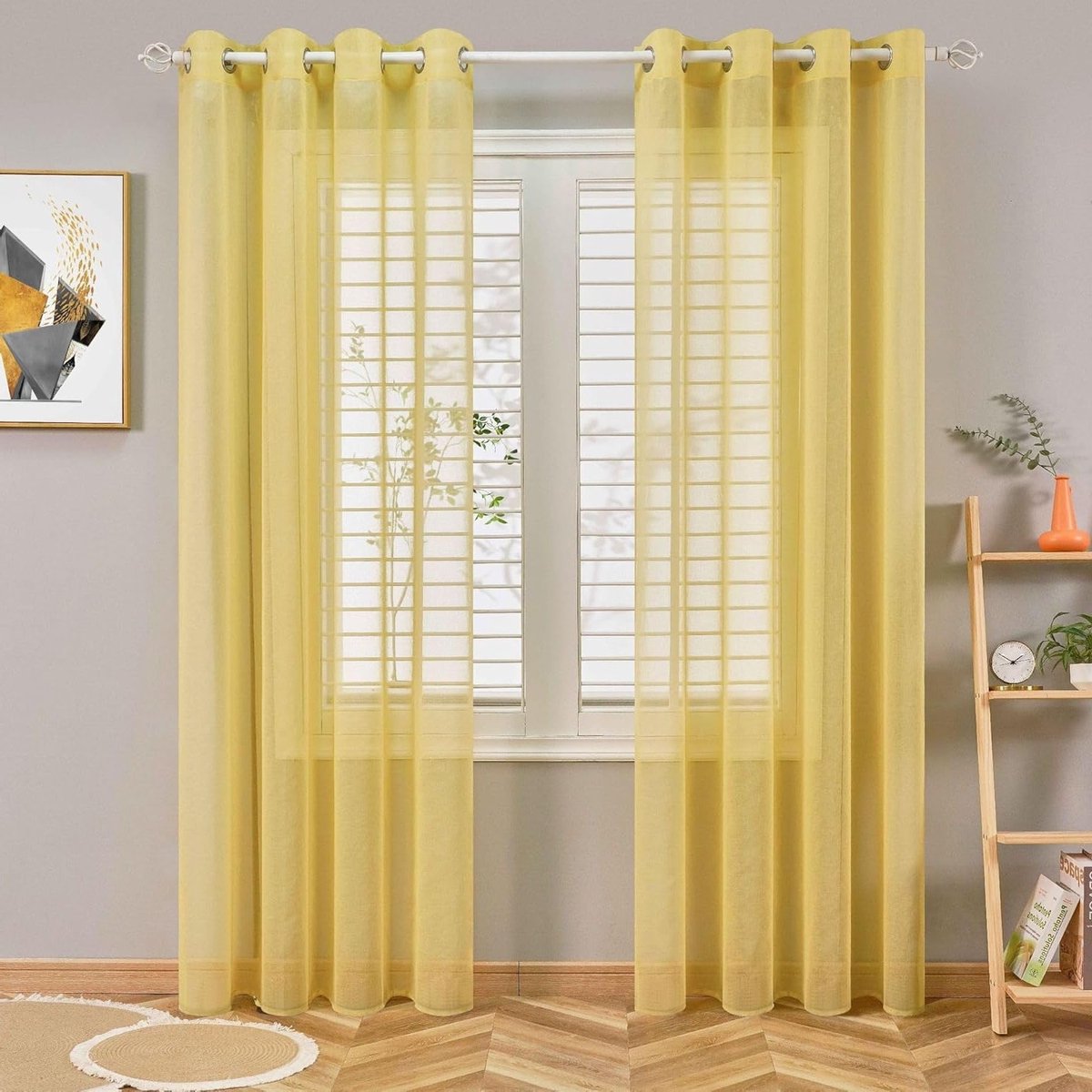 Transparante Tulle Gordijnen, Voile Gordijnen met Oogjes, Decoratieve Raamdecoratie voor Woonkamer en Slaapkamer, Geel, 200 x 250 cm, Lichtdoorlatend en Stijlvol