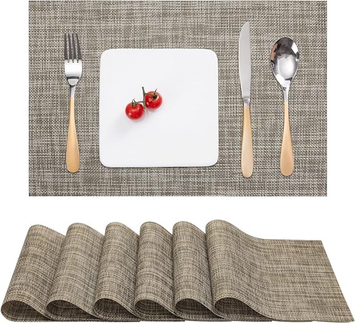 Placemats Set van 6 - Geweven Vinyl - Hittebestendig & Antislip - Karamel