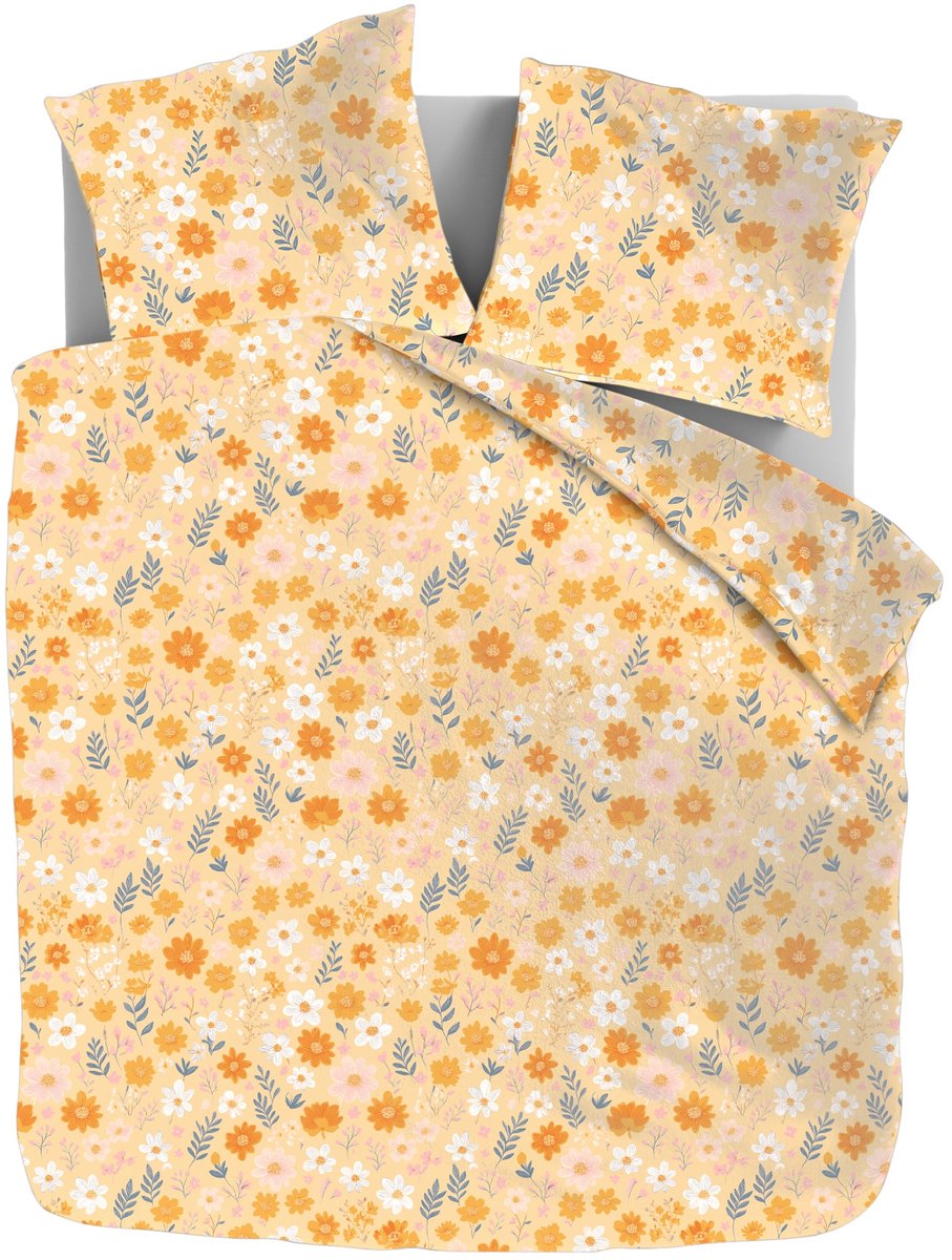 Dekbed-Discounter - Fresh and Co Dekbedovertrek 240 x 200/220 cm - Dubbele instopstrook - Wasbaar op 40 graden - Inclusief 2 kussenslopen - Orange Flower