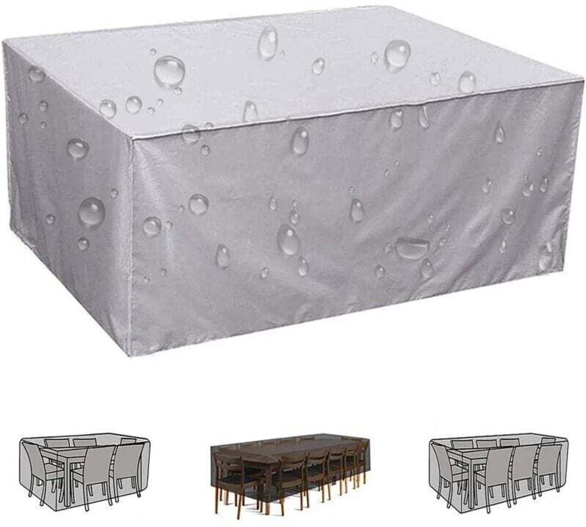Waterdichte beschermhoes voor tuinmeubelen, gemaakt van Oxford-stof - 190x125x80 cm - Zilver - UV-bestendig - Geschikt voor tuintafels