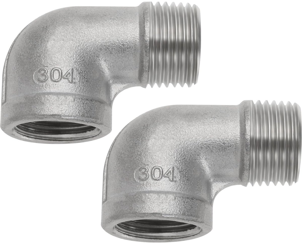 aladdien - 90 Graden Elleboog Connector - Roestvrij staal - 1/2 Inch - Duurzaam en Betrouwbaar - Geschikt voor Pijp Aansluitingen - 2 Stuks