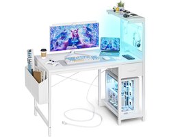 Gamer Bureau 120 cm met Stopcontact en LED Verlichting - Bureau met Opbergvakken en Lade