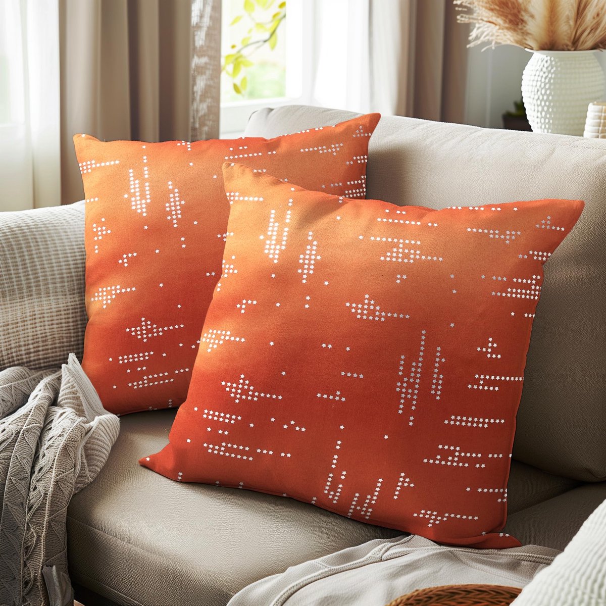 aladdien - Kussenhoezen - Set van 2 - Glanzend satijn - 50 x 50 cm - Zilverfolie - Voor woonkamer - Citylight Orange
