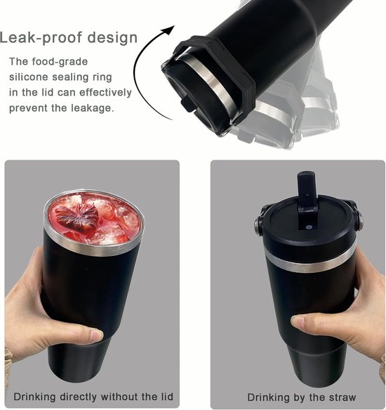 Reismok met handvat - Geïsoleerde beker - Warme drank meenemen - Lekvrij ontwerp - 600ml capaciteit - Zwart — afbeelding 5