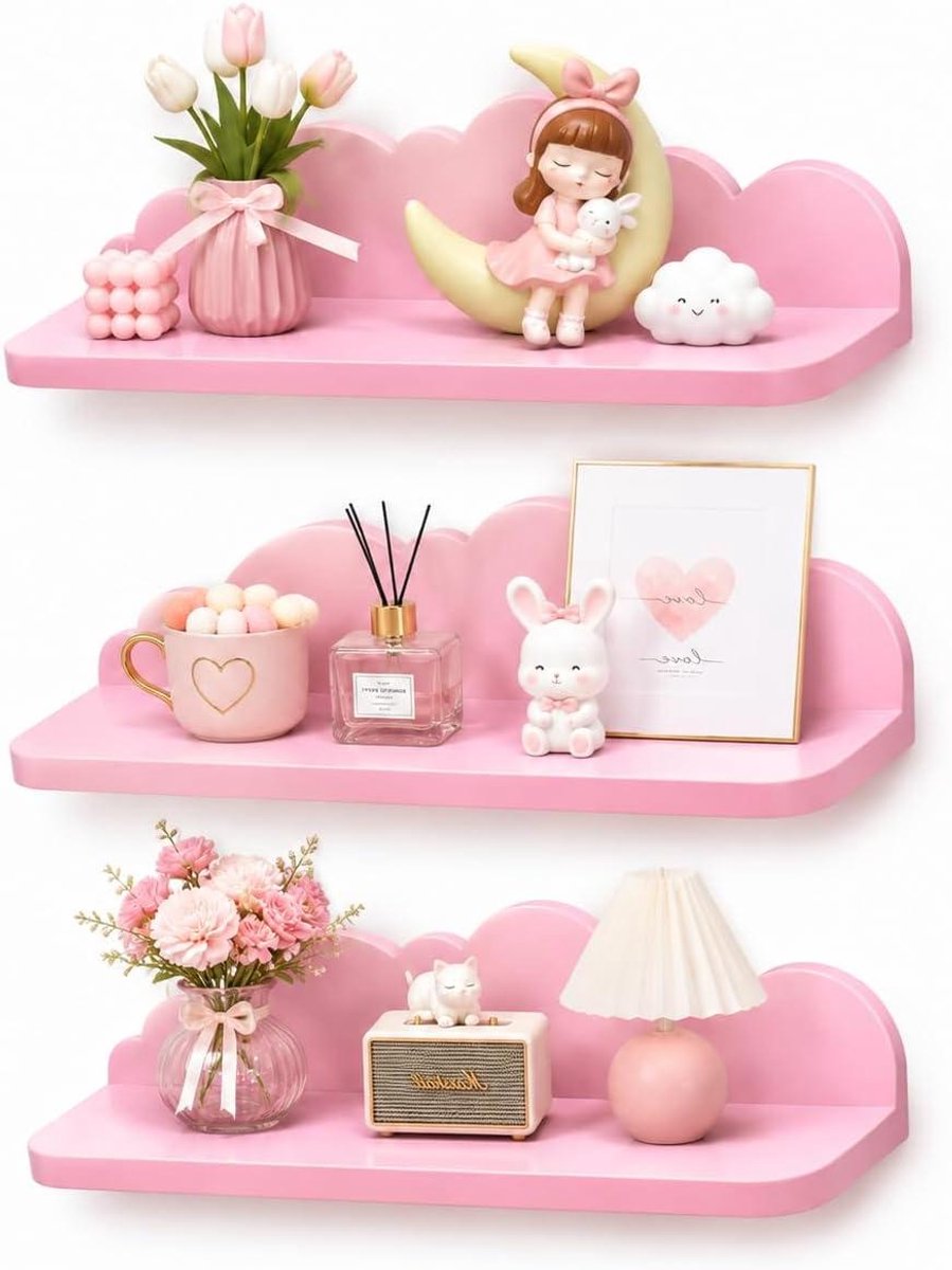 Wandrek Set - Decoratief Hangrek - Opbergen en Decoreren - Twee Installatiemogelijkheden - Set van 3 - Roze