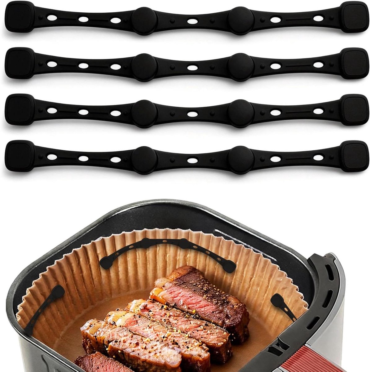 Airfryer Magneten - Bakpapier Clips - Koken en Bakken - Voorkomt Verschuiven - Langere Versie - Zwart