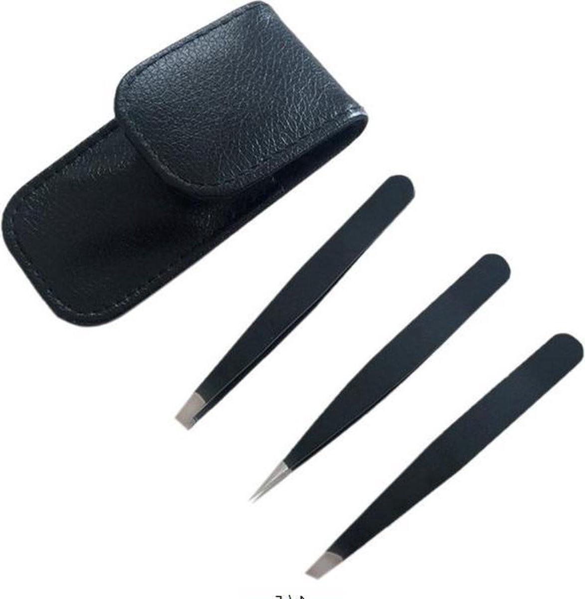 Pincetten Set - Epilatie Set - Precisie Haren Verwijderen - Roestvrij Staal - 3 Delig - Zwart