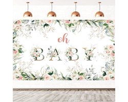 7x5FT Baby Shower Background Oh Baby Girl Blush Pink and Gold Flowers Green Eucalyptus Leaves Photography Background Newborn Baby Shower Birthday Party Cake Table Decorations Banner Photo
