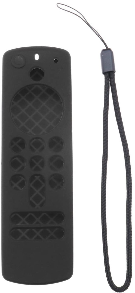 aladdien - Afstandsbediening Beschermhoes - Siliconen Hoesje - Zwart - Handriem - Geschikt voor Alexa Voice Remote 2021 - Fire TV Stick 4K 2021