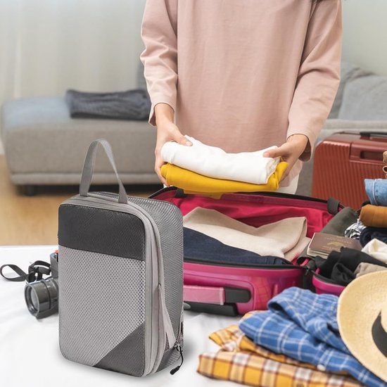 Reis Opbergzakken - Kleding Organisatoren - Koffers Inpakken - Waterdicht Compressie Systeem - 3 Stuks - Grijs — afbeelding 4