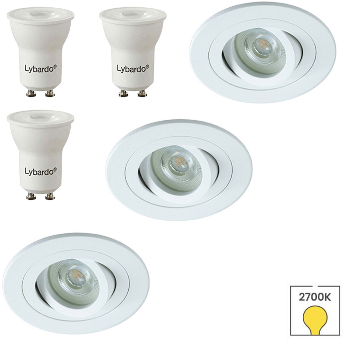 Lybardo - Inbouwspots extra klein 3-pack - Kantelbaar + LED Spot 3W - Warmwit Licht