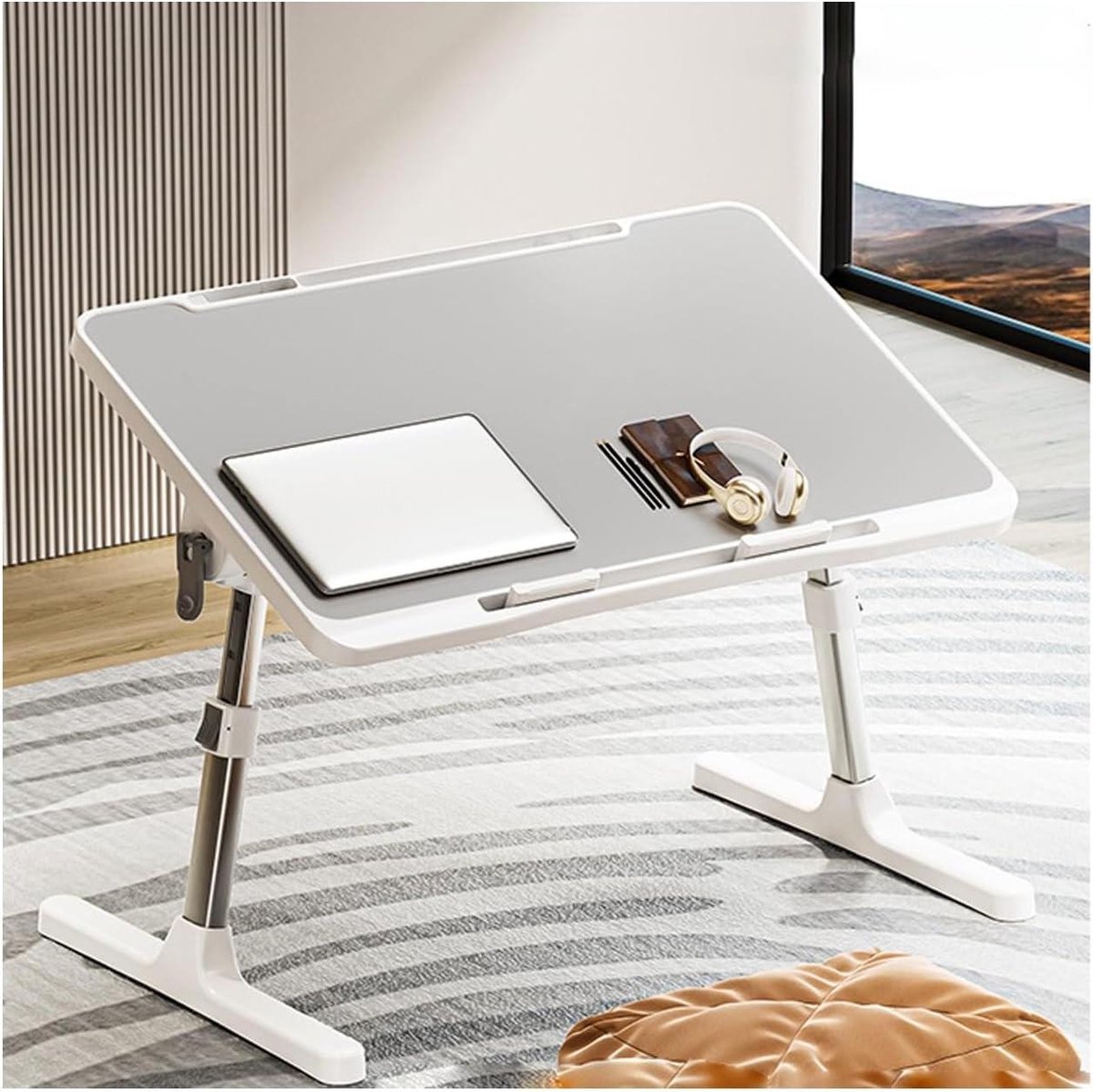 Laptop Tafel - Bedtafel Bureau - Thuiswerken Studeren - Met Ventilator - 56x32cm - Grijs