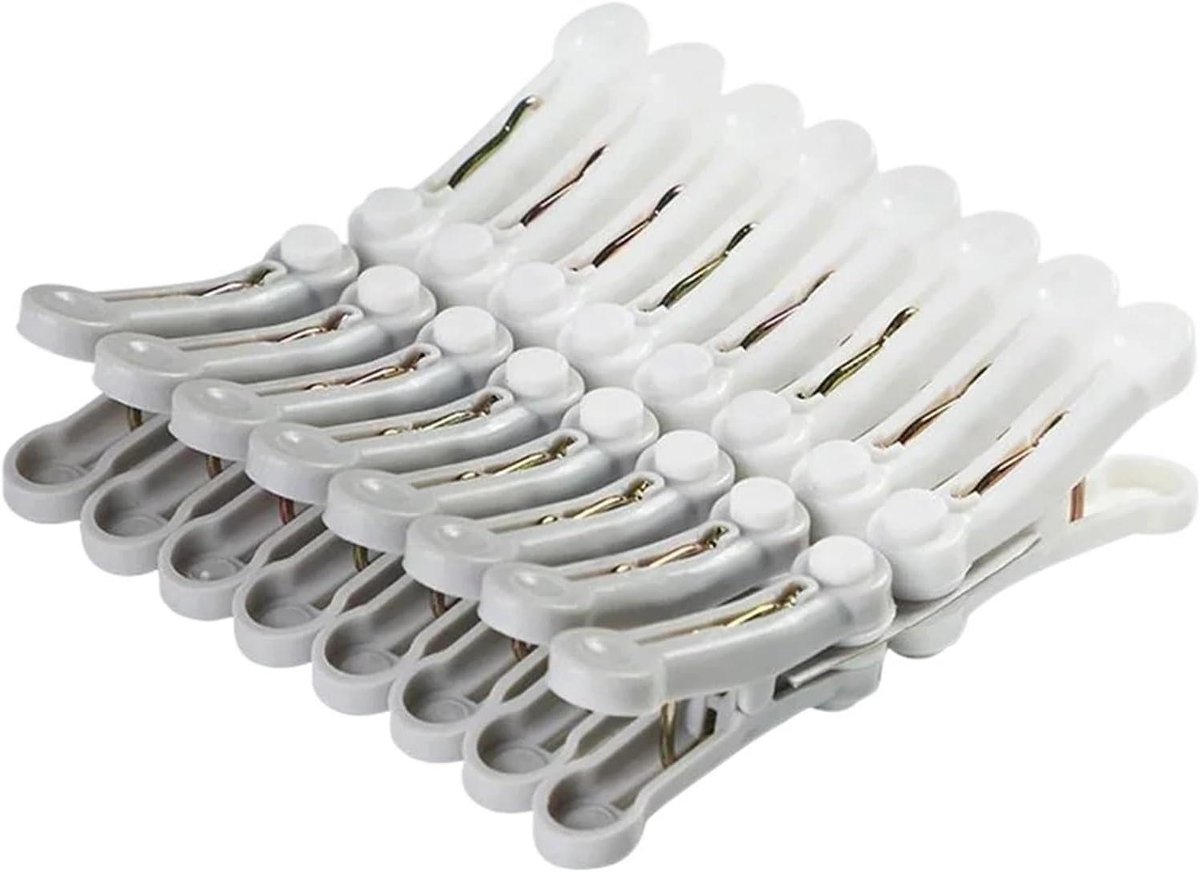 Wasknijpers - Kledingklemmen - Kleding Drogen - Winddicht Ontwerp - 16 Stuks - Wit Grijs