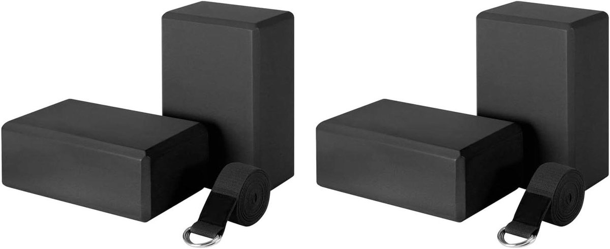 Yoga blokken set - Pilates accessoires - Houding verbeteren - Milieuvriendelijk EVA schuim - 4 stuks - Zwart