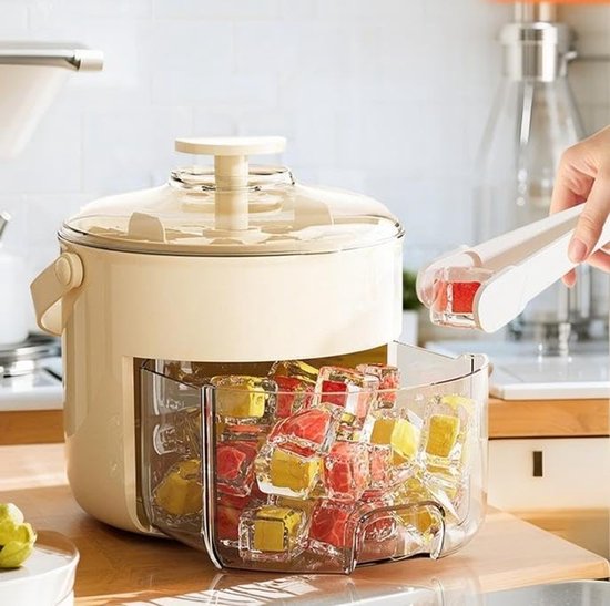 IJsblokjesmaker Set - IJsblokjes Vorm - Drankjes Koelen - Dubbellaags Stapelbaar - 17 cm - Beige — afbeelding 5