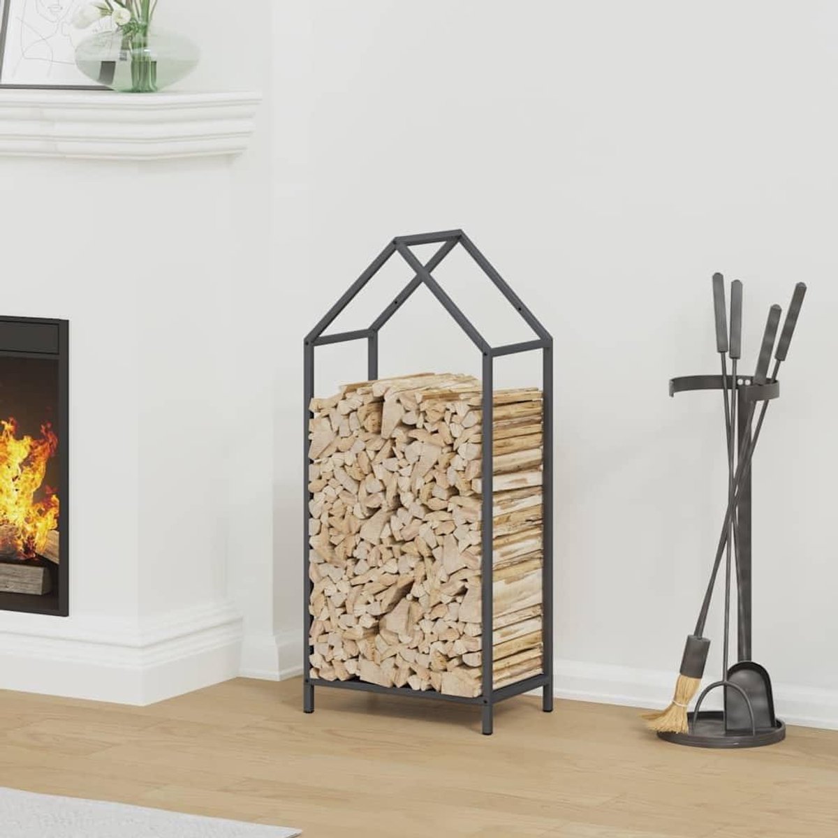 Houtrek Antraciet - Hout opslag - Haardhout Stapelen - Robuust Staal - 40x25x90cm - Antraciet