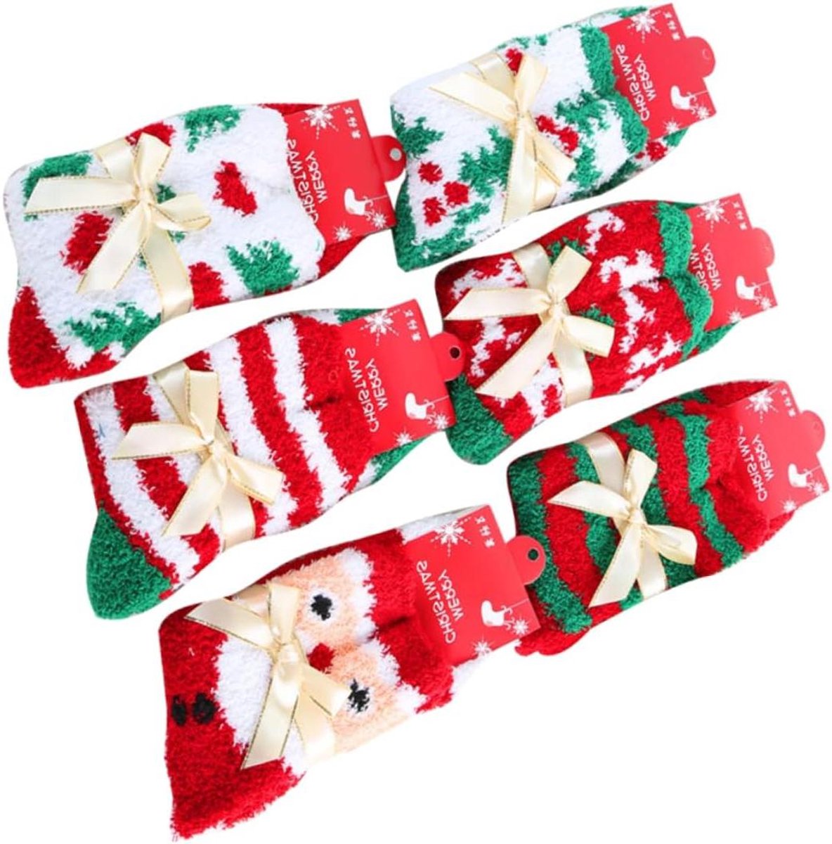Peuter Sokken - Pantoffel Sokken - Warmte en Comfort - Antislip Zolen - 6 Paar - Kerst Kleuren