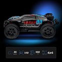 Zwarte RC-auto 'Troublemaker' nummer 88, 1:10 schaal, 4x4, met blauwe decoraties.