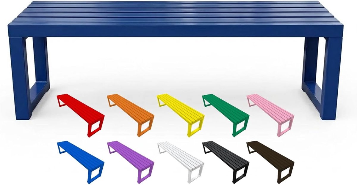 Buitenbank Zonder Rugleuning - Metalen Tuinbank - Ontspannen Buiten Zitten - Weerbestendige Stalen Constructie - 100cm - Blauw