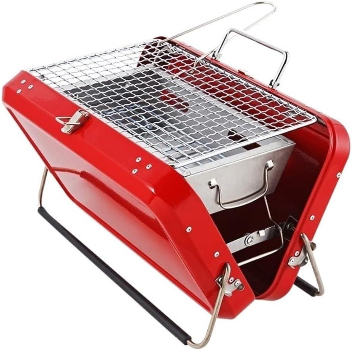 Barbecue Grill - Houtskool BBQ - Buiten Koken - Draagbaar Opvouwbaar - 31x22.8x18.3cm - Rood