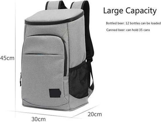 Koeltas 30L - Luchtdichte Cooler - Picknick en Reizen - Waterdicht Oxford Materiaal - 30 Blikken Capaciteit - Lichtgrijs — afbeelding 5