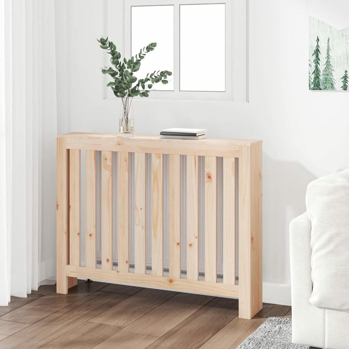 Radiatorombouw Hout - Decoratieve Omkasting - Extra Opbergruimte - Massief Vurenhout - 109.5 x 19 x 84 cm - Naturel