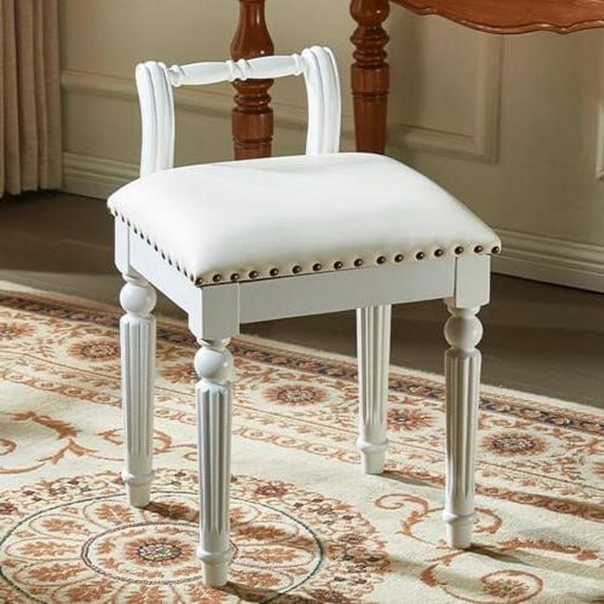 Make-up kruk - Kaptafel stoel - Comfortabel zitten - Massief houten poten - H 45 cm - Bruin