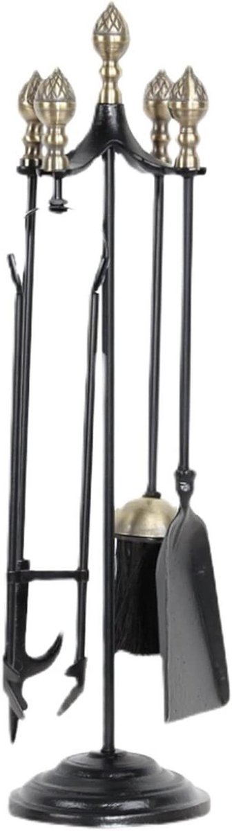 Open haard gereedschap - Haardset - Haardonderhoud - 5-delig smeedijzer - 4 kg - Goudzwart