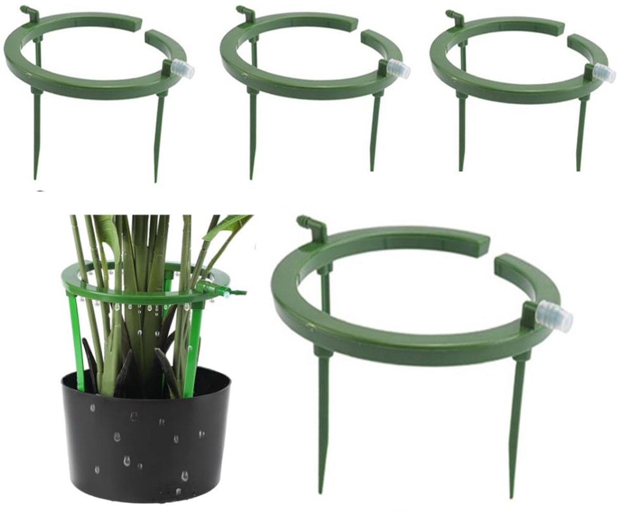 carmdering - Druppelbevloeiingsring - Plant Waterring - Irrigatiering - Set van 4, 12,7 cm, met 3 haringen - Voor binnen en buiten, compatibel met 1/8 inch - Duurzaam, makkelijk schoon te maken - Perfect voor potplanten