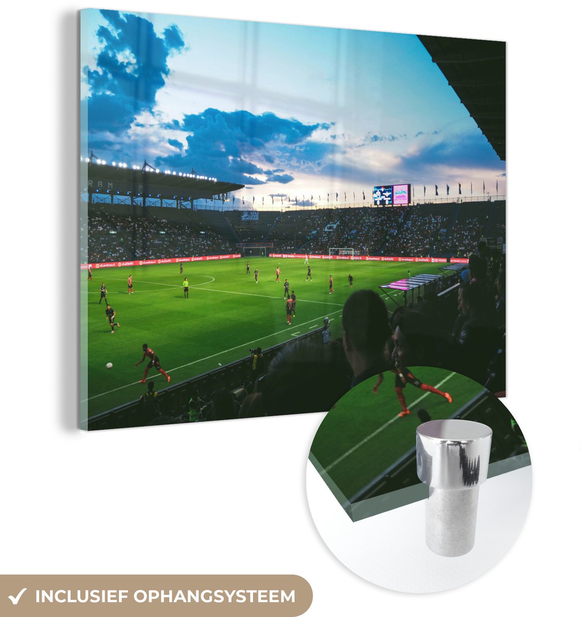 ® Glasschilderij 40x30 cm - Schilderij acrylglas - Stadion - Voetbal - Publiek - Foto op glas - Muurdecoratie woonkamer - Wanddecoratie slaapkamer - Schilderijen