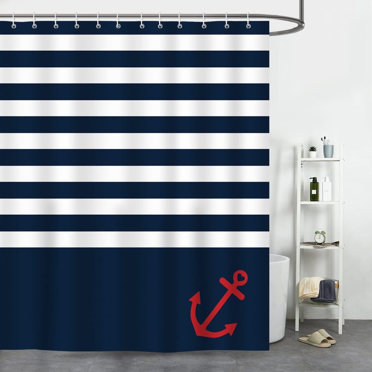 aladdien - Douchegordijn - Polyester - Waterdicht - Marineblauw - Schimmelbestendig - 180 x 180 cm - Inclusief haken