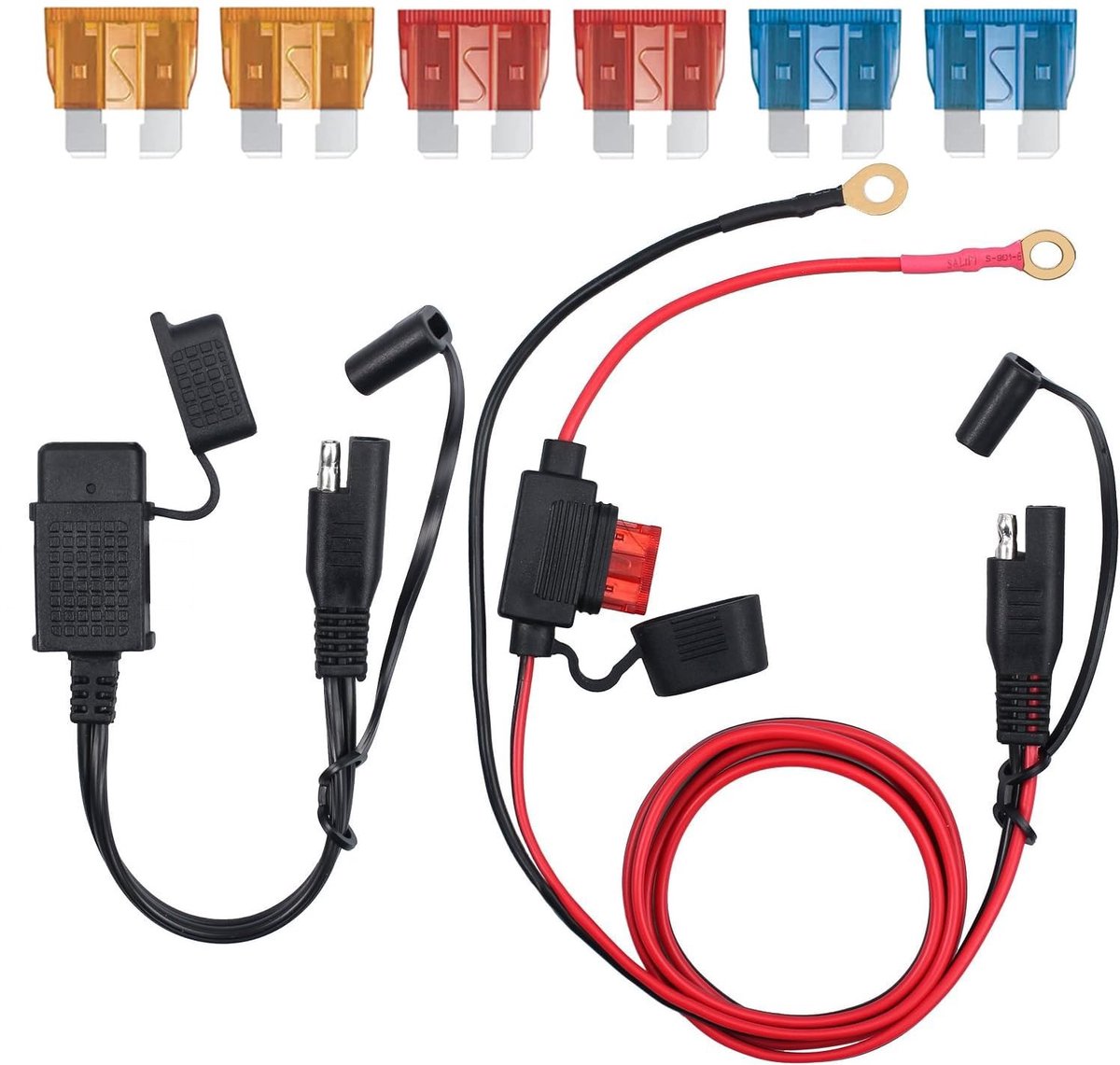 aladdien - USB motorfiets laadkabel - naar USB aansluiting - waterdicht - acculader voor auto - 3,6 ft kabel - 5 A/10 A/15 A zekering