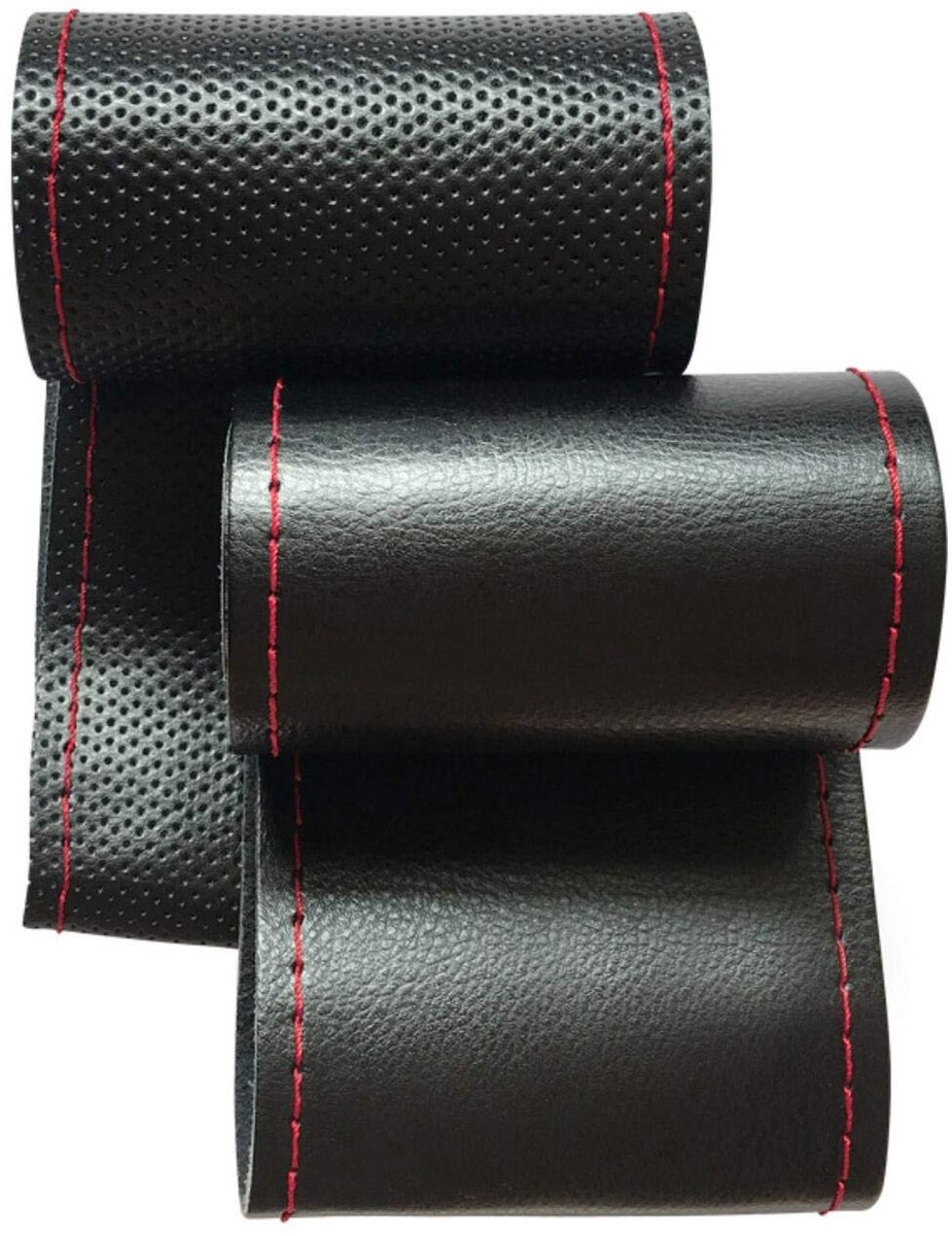 aladdien - Stuurhoes - Echt leer - Aangenaam gevoel - Geperforeerd zwart - DIY stuurwielhoezen - Inclusief garen en naald - Geschikt voor 37-38 cm s..