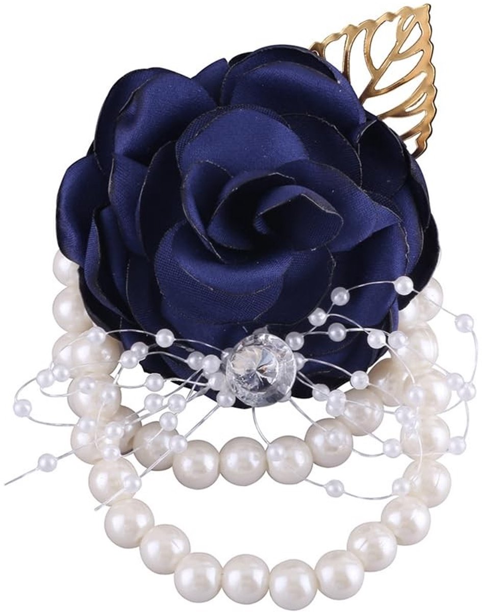 aladdien - Bruidsarmband - Kunstbloemen - Elegante Corsage - Blauw - Kunstbloemen Armband - Geschikt voor Bruid en Bruidsmeisje - 7 x 9 cm