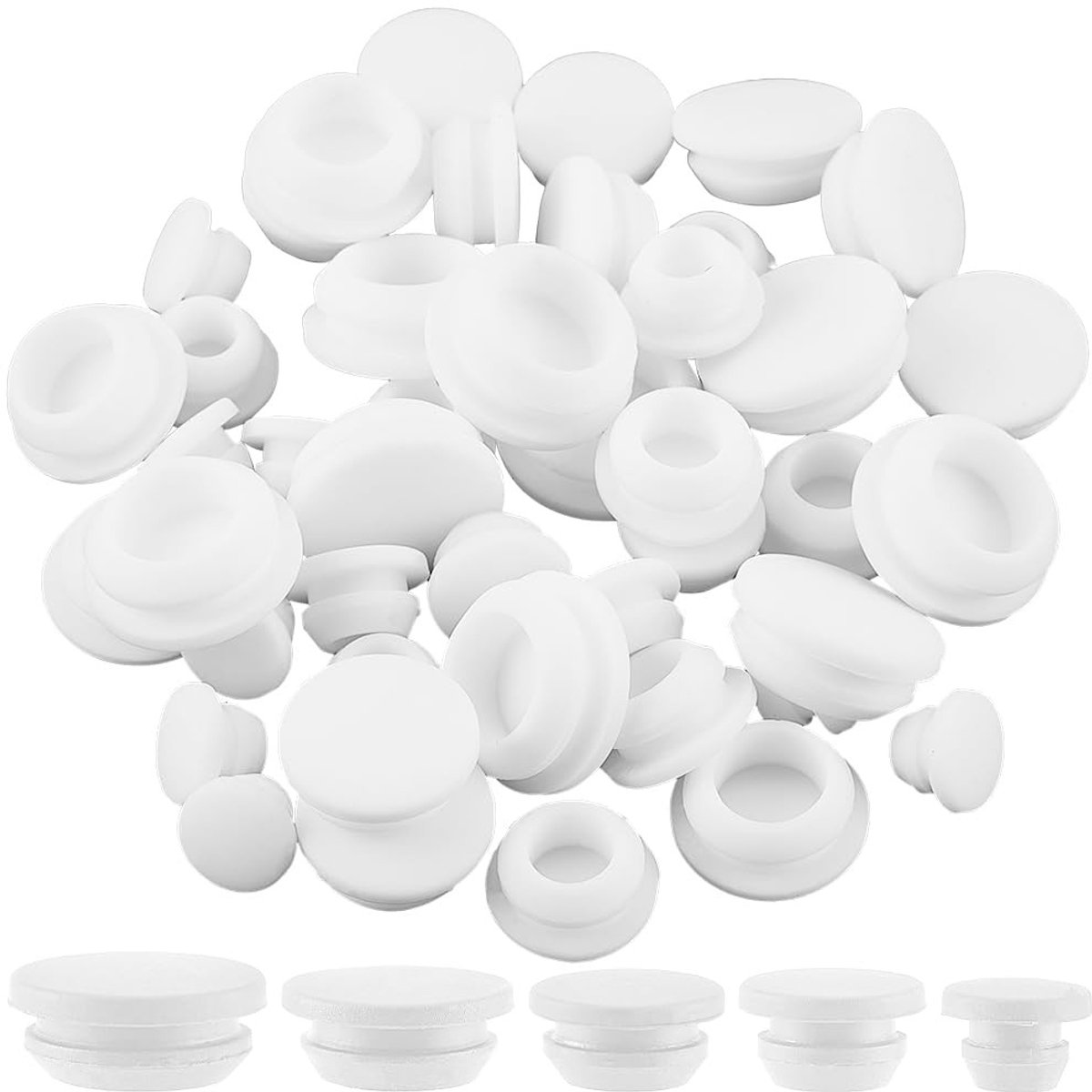 aladdien - Silicone Hole Plug - Waterdichte Stopper - 50 Stuks - Wit - Meerdere Maten - Geschikt voor Meubels en Flessen