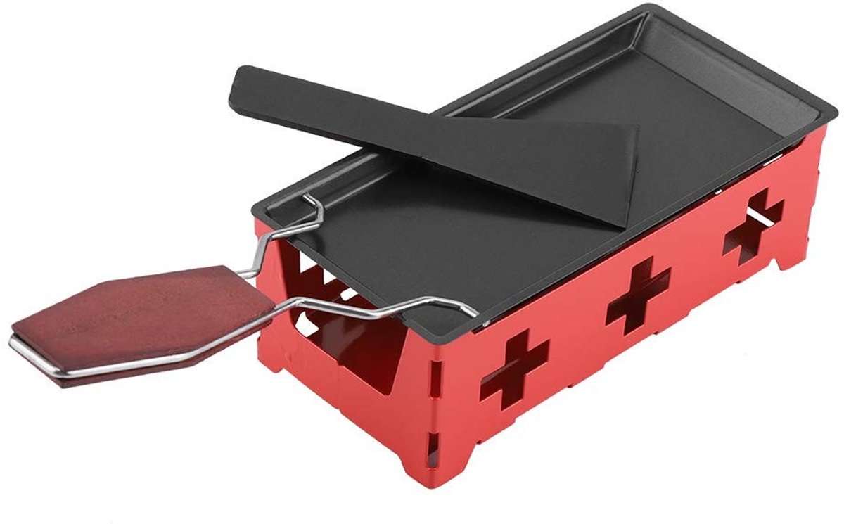 aladdien - Kaas Raclette - Draagbare Bakplaat - Ideaal voor Thuis - Non-stick Grill - Rood - Perfect voor Kaasliefhebbers - Inclusief Spatel