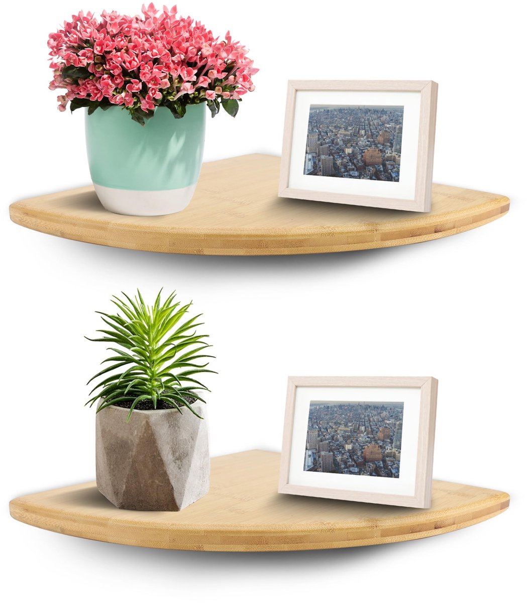 ONF3 - Hoekwandrek - Zwevend houten hoekrek - Perfect voor decoratie - 2 stuks - Geschikt