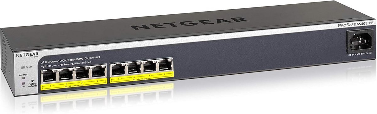 NETGEAR GS408EPP 8-Port Gigabit Ethernet LAN PoE+ Switch Smart Managed Plus (with 8x PoE+ 124W, Easy to Mount System for On-Demand or Rack Mounting, with ProSAFE Lifetime Warranty)