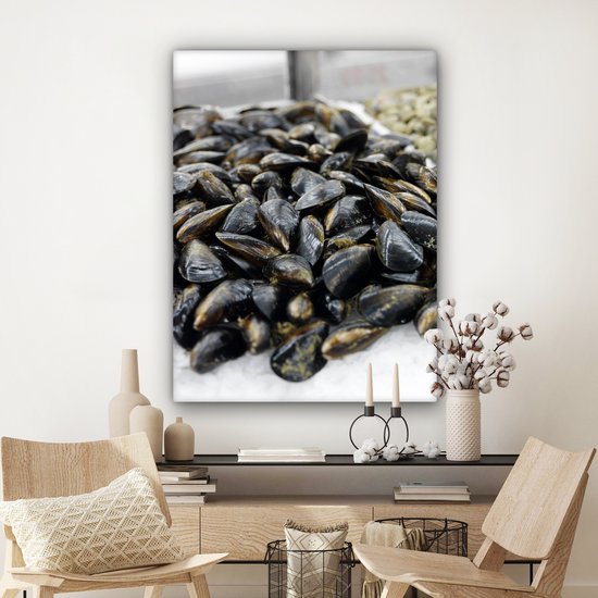 Canvas schilderij 90x120 cm - Wanddecoratie Mosselen als zeevruchten - Muurdecoratie woonkamer - Slaapkamer decoratie - Kamer accessoires - Schilderijen op canvas